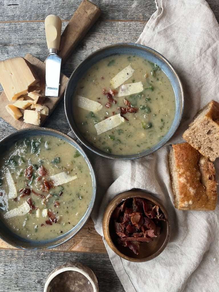 Winter Leek, Potato and Kale Soup Just Crumbs by Suzie Durigon
