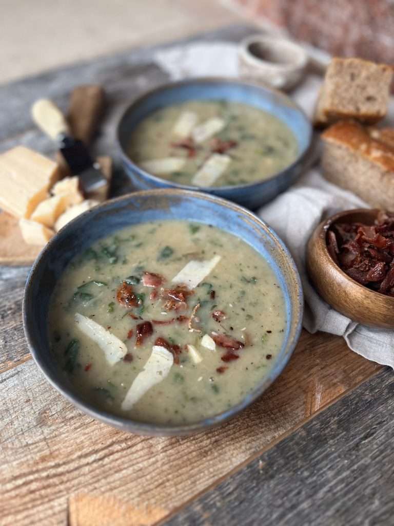 Winter Leek, Potato and Kale Soup Just Crumbs by Suzie Durigon