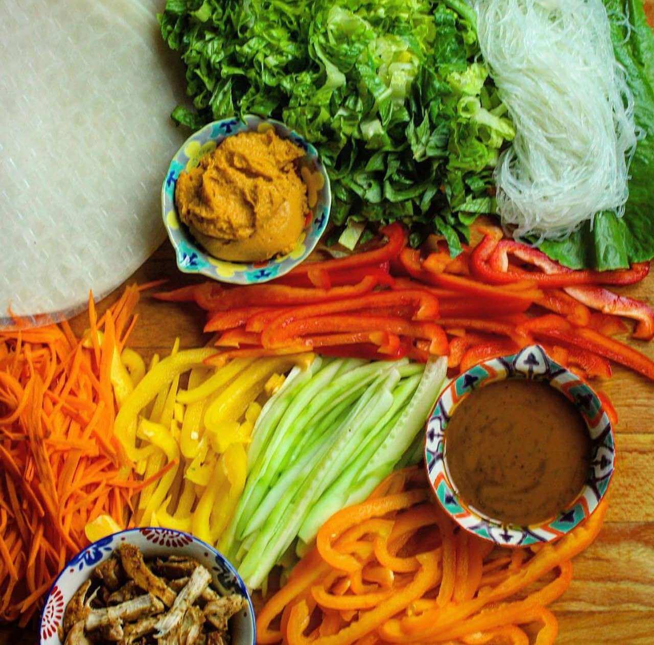 Fresh Rice Paper (Spring) Rolls with Peanut Sauce
