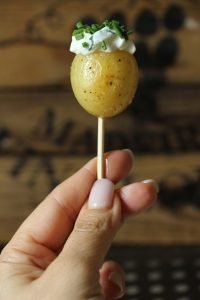 Loaded Crispy Baby Potatoes on a Stick Just Crumbs Blog by Suzie Durigon