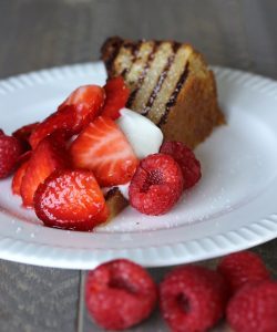 Grilled Cinnamon Sugar Sponge Cake with Whipped Cream Cheese and Boozy Berries Just Crumbs Blog by Suzie Duringon