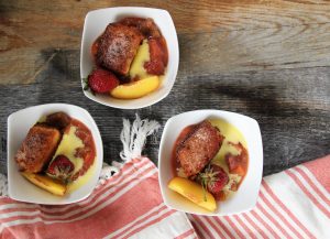 Toasted Angel Food Cake Cubes with Zabaglione and Rhubarb Peach Sauce Just Crumbs Blog by Suzie Duringon