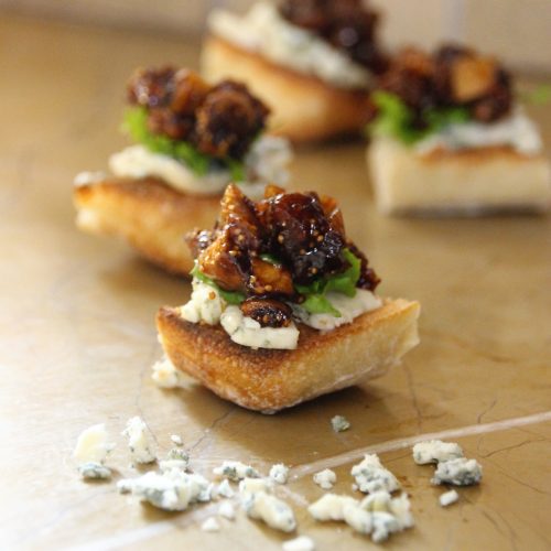 Balsamic Glazed Dried Fig and Blue Cheese Crostini Just Crumbs Blog by Suzie Durigon