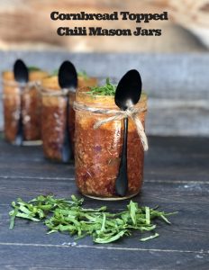 Meal in a Cup: Cornbread topped chili Mason Jars