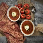 winter roasted tomato soup with herbed ricotta