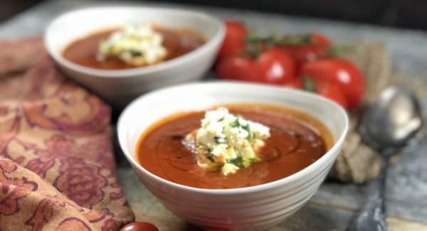 Winter Roasted Tomato Soup with Herbed Ricotta