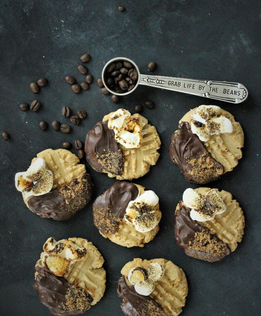 coffee scented peanut butter s'mores cookies