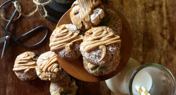 Gingerbread Crinkle Cookies with Salted Caramel Glaze