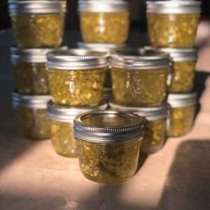 Garlic Scape Pepper Jelly with Jalapeños and Basil Garlic Scape Pepper Jelly with Jalapeños and Basil