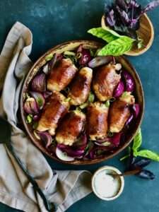 Prosciutto Wrapped Stuffed Chicken Thighs