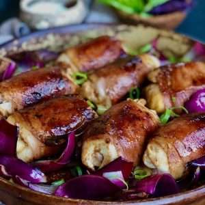 Prosciutto Wrapped Stuffed Chicken Thighs