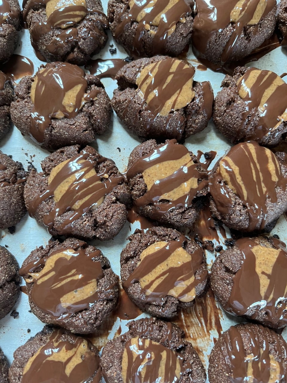 Healthy Peanut Butter and Chocolate Thumbprint Cookies