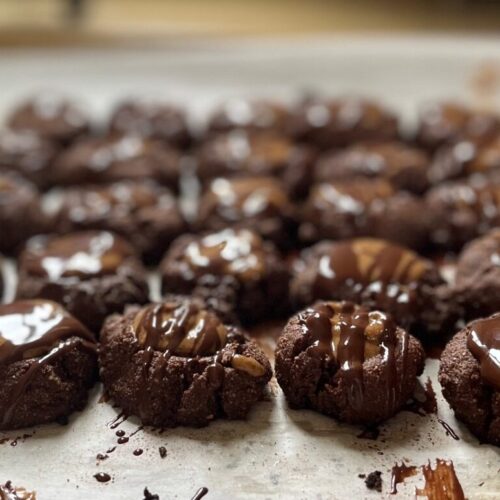 Healthy Peanut Butter and Chocolate Thumbprint Cookies