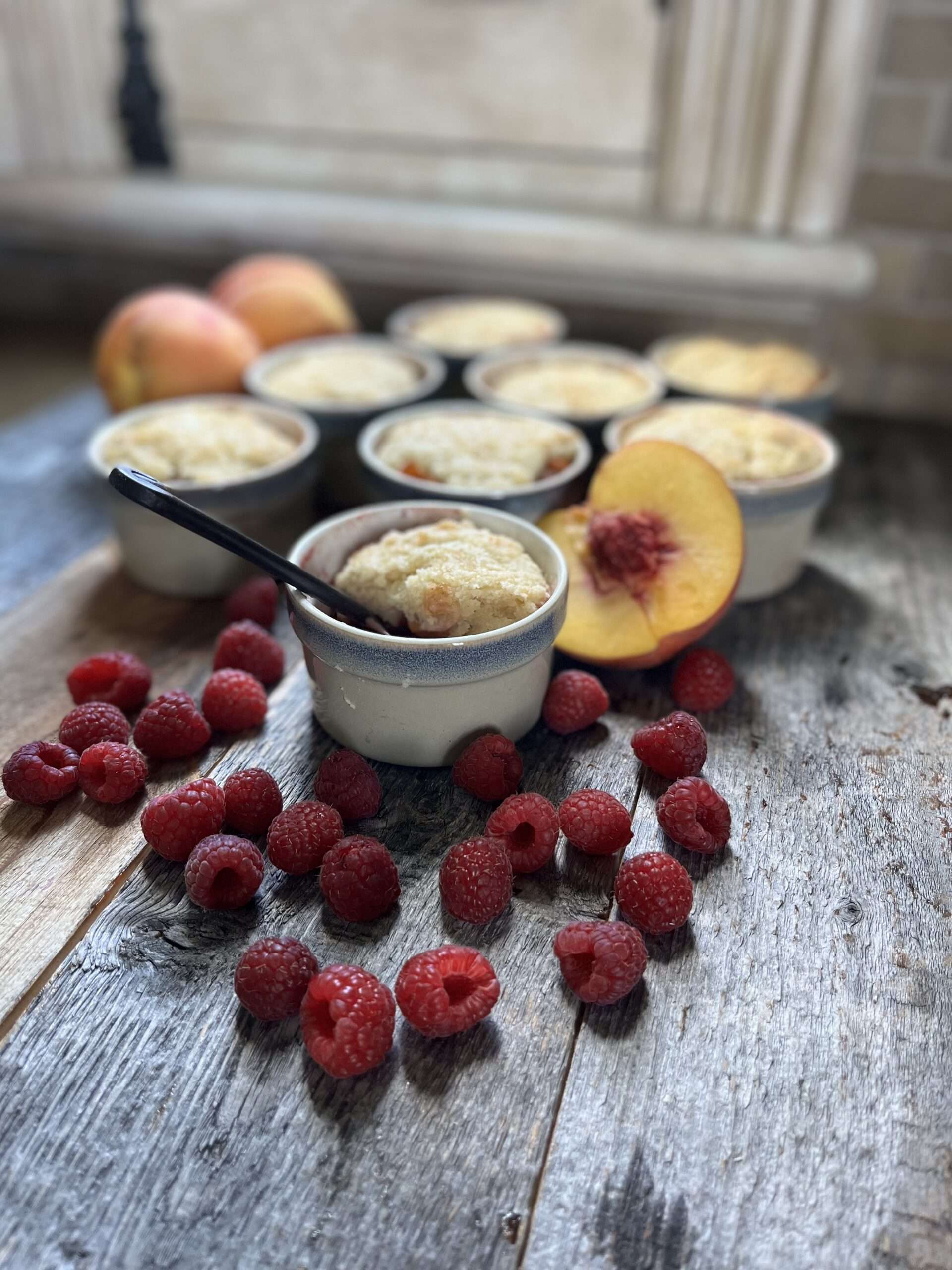Healthy Gluten Free Peach and Raspberry Cobbler