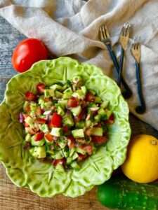 Simple and Healthy Israeli Salad Just Crumbs Blog by Suzie Duringon
