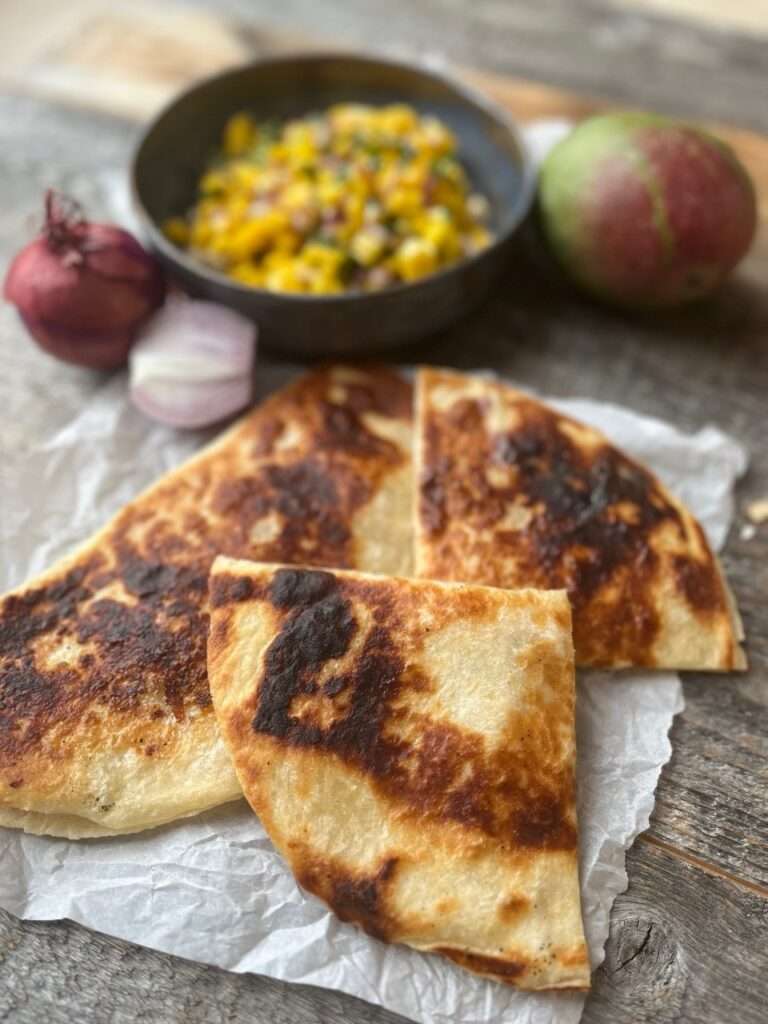 Roasted Chicken and Brie Quesadillas with Fresh Mango Salsa