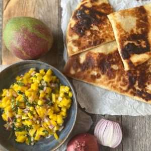 Roasted Chicken and Brie Quesadillas with Fresh Mango Salsa