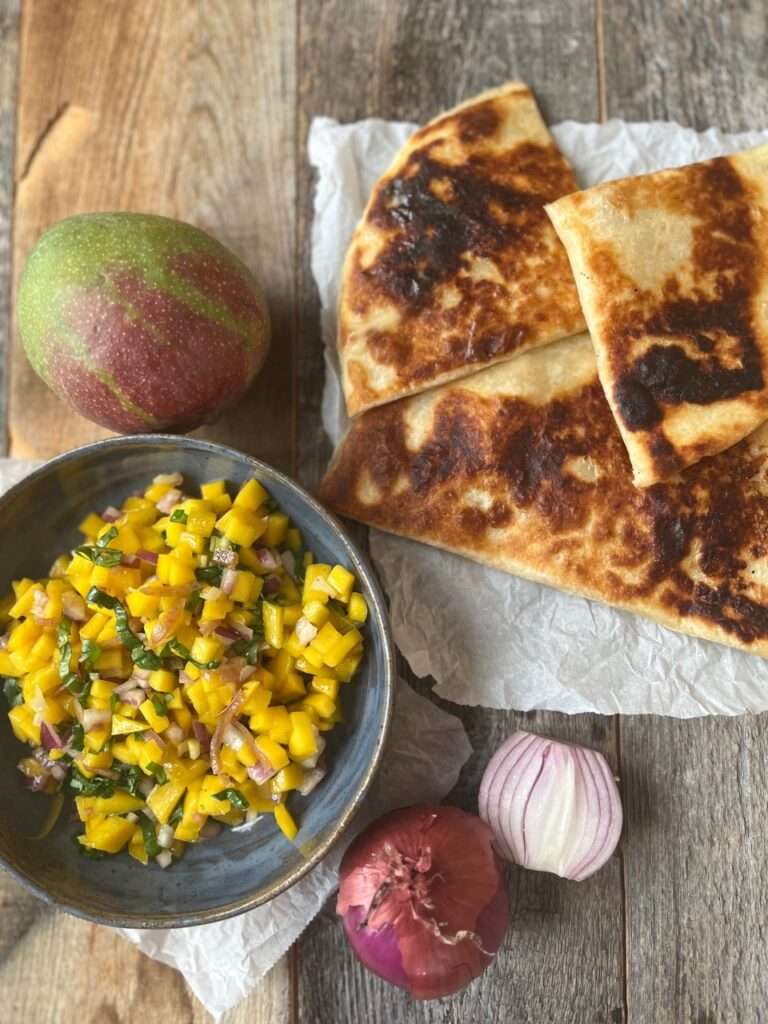 Roasted Chicken and Brie Quesadillas with Fresh Mango Salsa